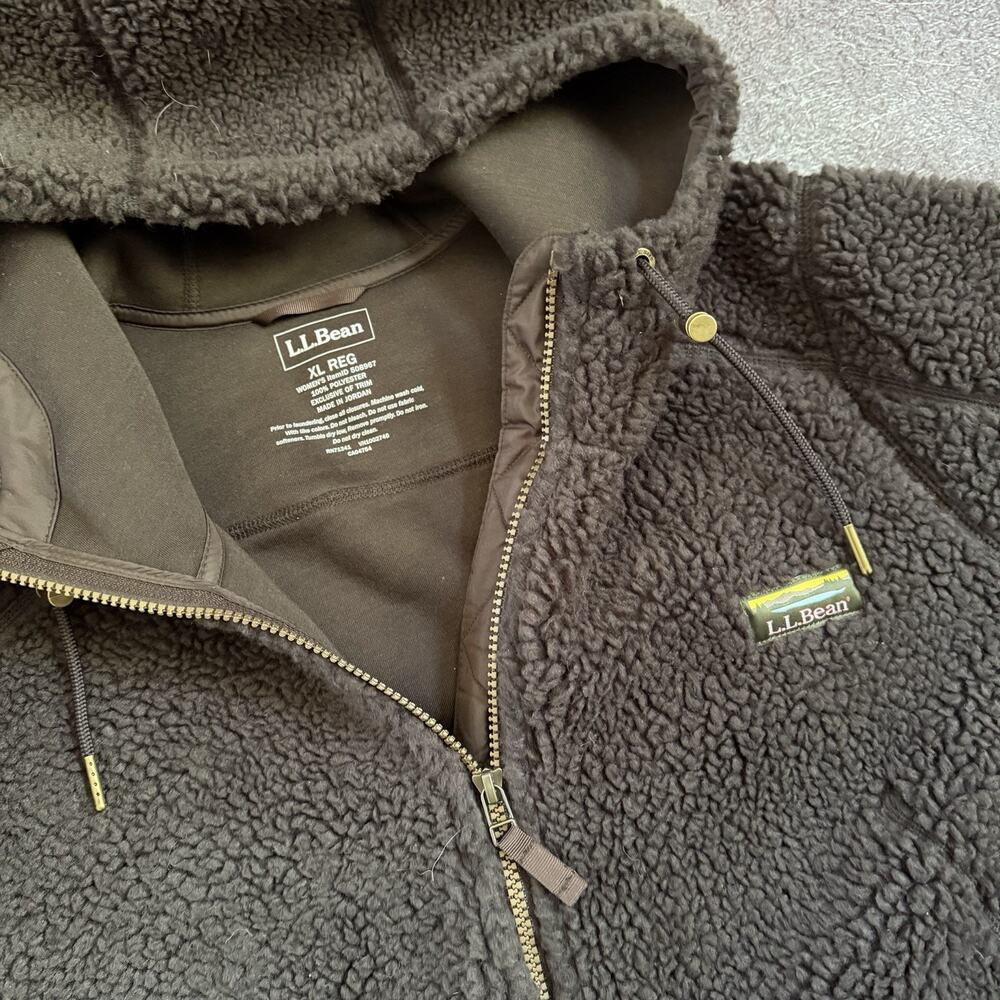 Women's L.L Bean Mountain Pile Fleece Deep Pile Brown Parka Coat Jacket Sz XL - Picture 2 of 4